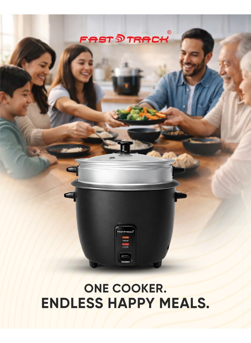 فاست تراك طباخة أرز 3 في 1 بسعة 1.8 لتر مع سلة تبخير، قدر داخلي غير لاصق، وظائف الطهي والتبخير والحفاظ على السخونة، تشغيل بلمسة واحدة، 700 واط – RC-1801BK - Image 5